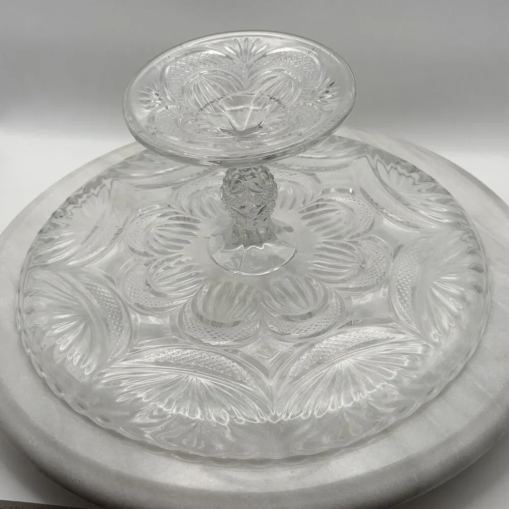 EAPG Bryce Higbee New Crescent Clear Glass Cake Stand Vintage in Great Condition